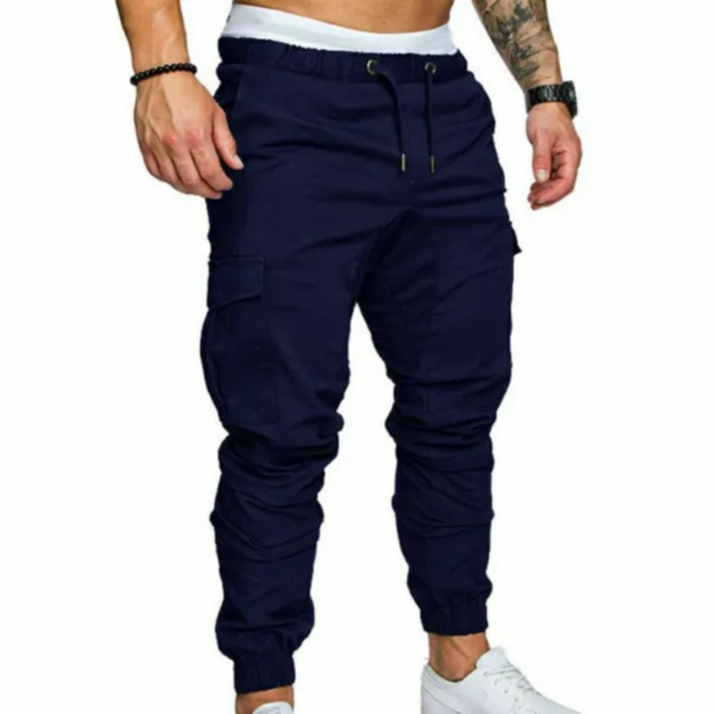 Men Fit Jogging Cargo Trousers Plain Sports Joggers Combat Bottoms Pants